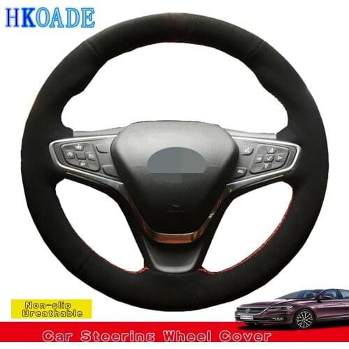 DIY Hand-stitched Black Suede Car Accessories Steering Wheel Cover For Chevrolet Malibu XL 2016-2019 Equinox 2017 Opel Ampera-E