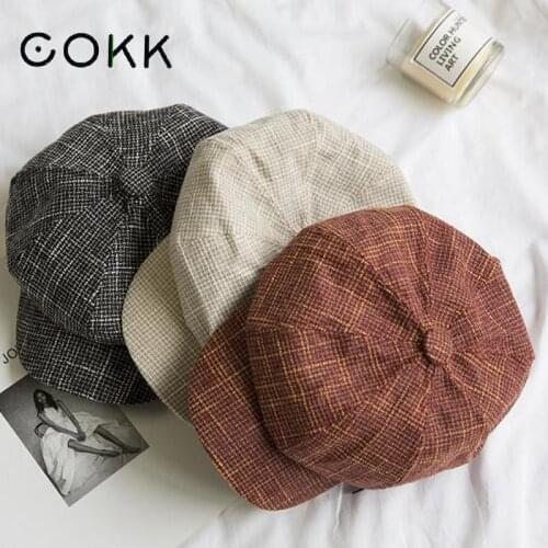 COKK Women Hat Octagonal Cap Korean Vintage Painter Hat Beret Female Sunshade Vintage Bonnet Retro Newsboy Cap 2020 New Fashion