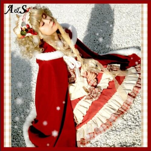 Anbenser Fashion Lolita Cape Cloak Red Hooded Santa Claus Cosplay Christmas Costumes Women Party Clubwear Winter Warm Overcoats