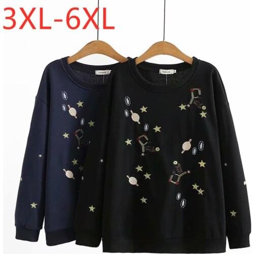 New 2021 Ladies Spring Autumn Plus Size Tops For Women Large Pullover Long Sleeve Loose Cotton Print Sweatshirt 3XL 4XL 5XL 6XL