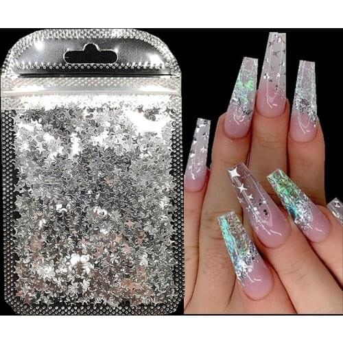 1 Bag Gold Silver Holographic Glitter Laser Four-pointed Star Shape Acrylic Laser Glitter for Nails Art Decoration