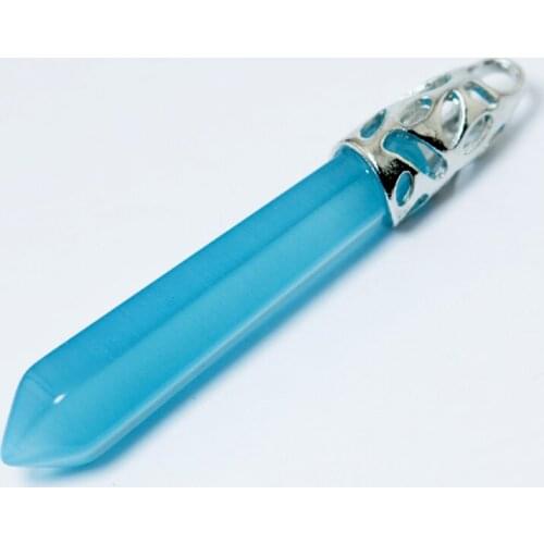 1pcs blue stone color Bullet Shape Natural Stone Real glass Necklaces Crystal Quartz Pendant Necklace For Female