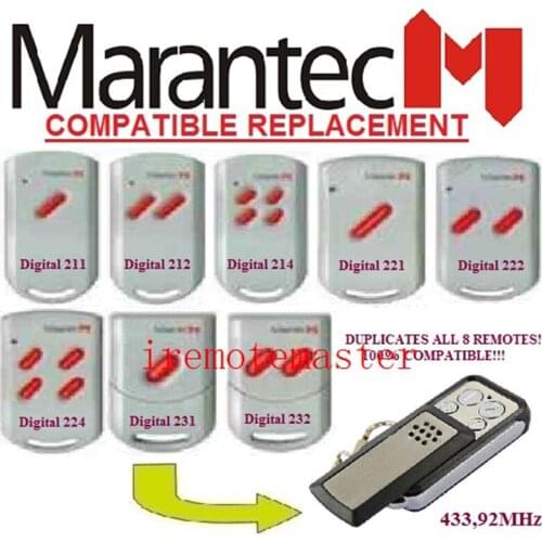 2pieces MARANTEC digital 211/212/214/221/222/224/231/232 remote control replacement 433mhz free shipping 100% compatible