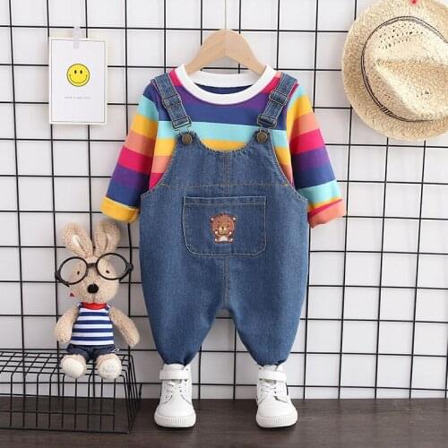 Spring Autumn Fashion Baby Boys Girls Cotton Clothes Kids rainbow overalls Bib Pants 2Pcs/sets Infant Children Toddler Tracksuit
