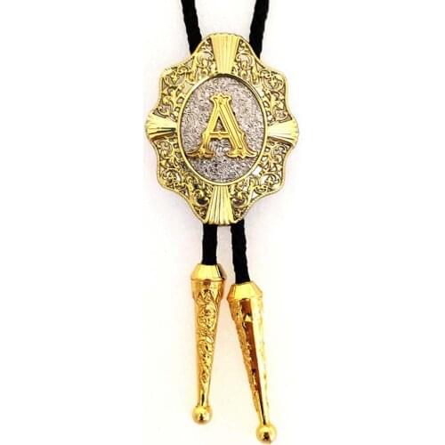 American original initials bolo tie silver inter-gold plating process zinc alloy leather tie mens suit accessories