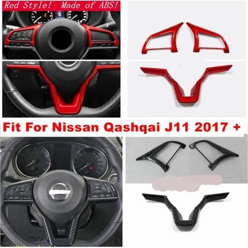 Auto Car Steering Wheel Button Frame Decoration Strip Cover Trim Fit For Nissan Qashqai J11 2017 - 2020 Red / Carbon Fiber Look