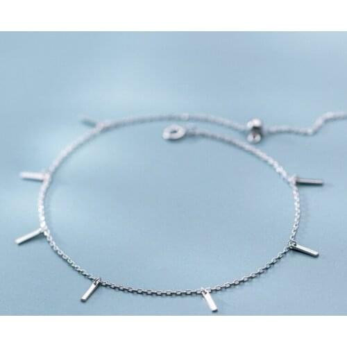 Genuine 925 Sterling Silver Bar Anklet Simple Ankle Bracelets Foot Chains for Women Girls Summer Jewelry