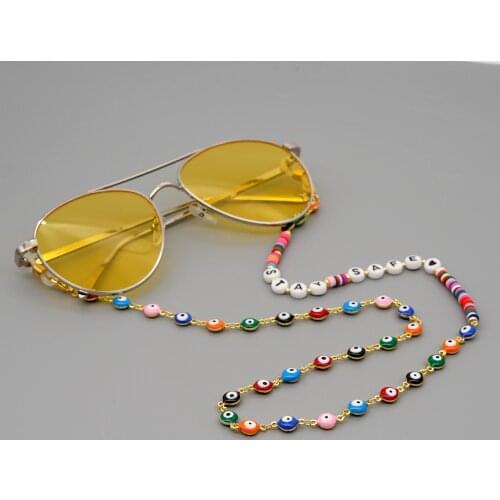 Go2Boho Chain For Mask Holder Ladies Evil Eye Necklace Stay Safe Letter Polymer Clay Necklaces Gold Plated Masks Chains Lanyard