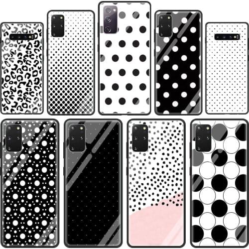 Black and White Polka Dot Glass Phone Case for Samsung Galaxy S21 S20 FE S10 Note 10 20 Ultra 5G 9 S9 Plus S10e Cover
