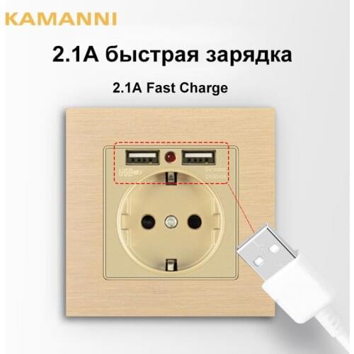 KAMANNI Wall USB Power Socket Many New Style Panel Bedroom Socket AC 110V-250V 16A Wall Embedded Double usb EU Standard Outle