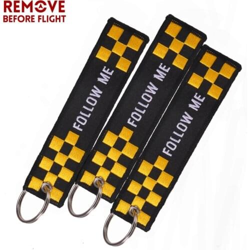 3PCS FOLLOW ME Key Ring Black Embroidery llavero for Motorcycle Key Chain chaveiro Key Holder Luggage Tag Remove Before Flight