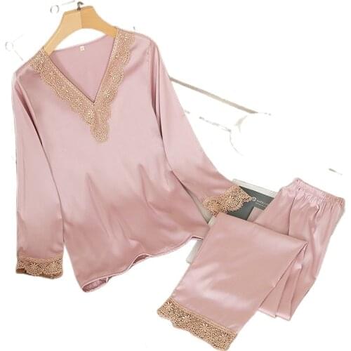 4611c-4 Womens Silk Satin Pajamas Pyjama set Sleepwear Pajamas Suit Female Sleep Two Piece Set Loungewear Home Wear49b1-1