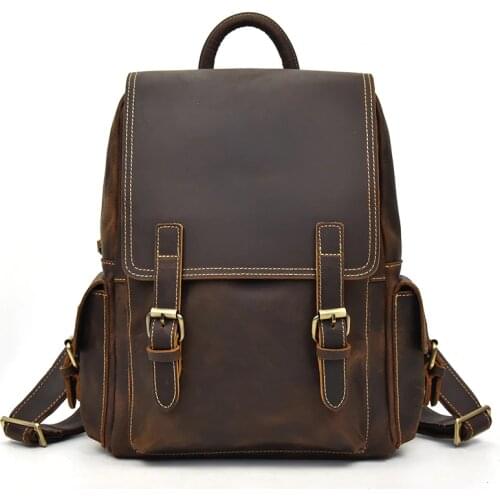 Luufan Crazy Horse Leather Backpack Men Women Travelling Backpacks School Bagpack Genuine Leather Knapsack Young Fashion