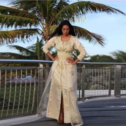 Ivory Lace 3D Flowers Mermaid Moroccan Caftan Dubai Evening Dresses Long Sleeves Saudi Arabia Formal Prom Gown Custom Dresses