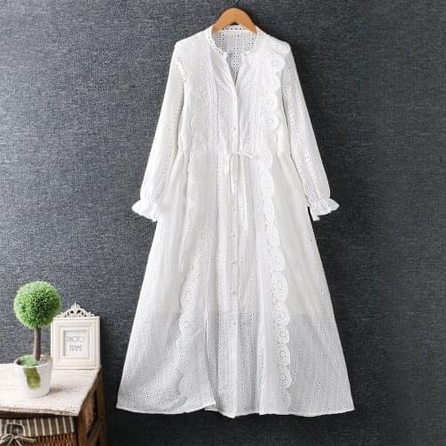 Lamtrip Boutique Lace Stitch Single Breasted Fairly French Romantic Long Sleeve Dress 2021 Spring