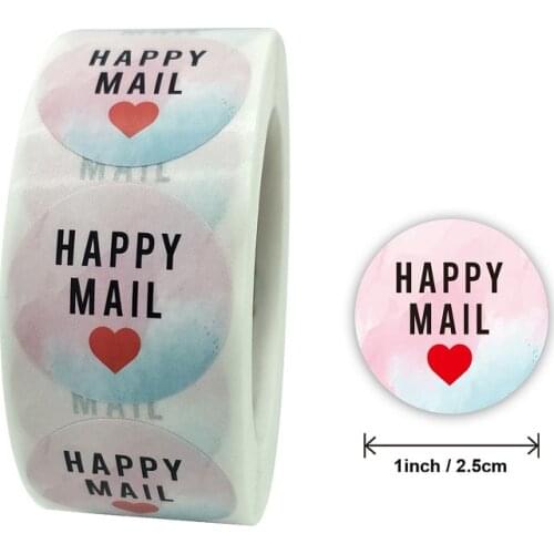 Cute 500pcs 1" Color Happy Mail Stickers Thank You Sticker for Small Business Mailing Supllies Envelope Packaging Sealing Labels