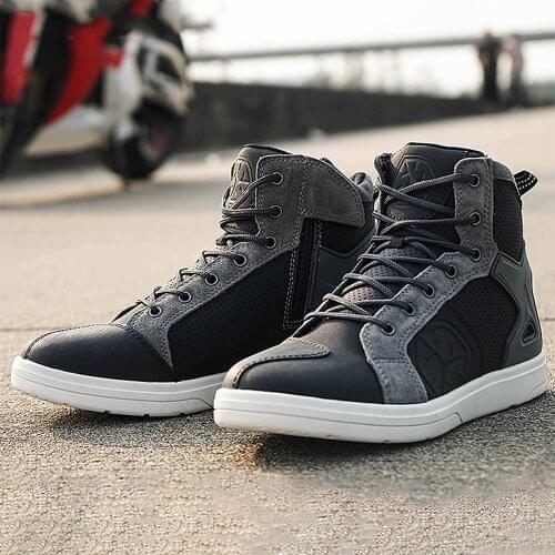 SCOYCO Motorcycle Boots Men Casual Shoes Microfiber Leather Moto Motocross Riding Boots Summer Breathable Motorbike Shoes