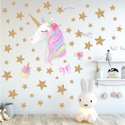 Unicorn Wall Decal,Unicorn Wall Decor Stickers with Stars for Kids Rooms Unicorn Gift for Girls Boys Bedroom Nursery Home Party