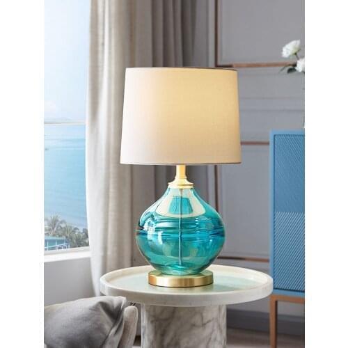 High end customization Mediterranean blue glass desk lamp study bedroom bedside lamp creative all copper luxury desk lamp