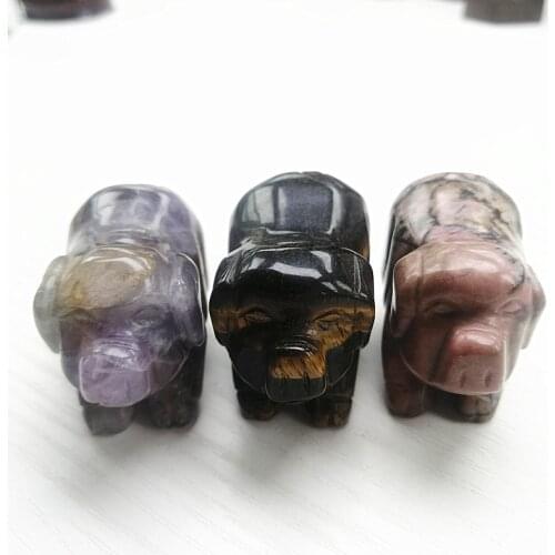Natural crystal pink rhodonite carved piggy gems animal reiki healing stones for home decoration