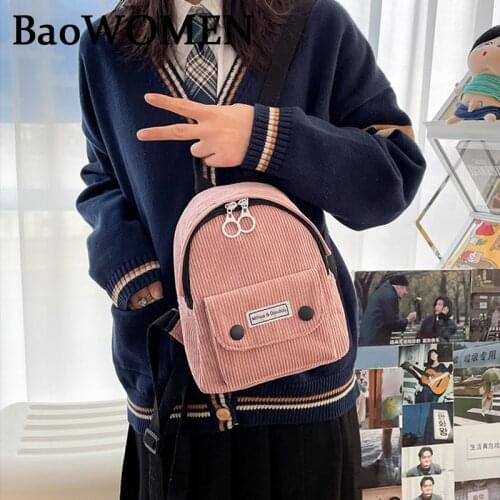 BaoWomen New 2020 Fashion Corduroy Lady Backpack Mini Soft Touch Multifunction Small Shoulder Bag Outdoor Travel Bolsa Mochila