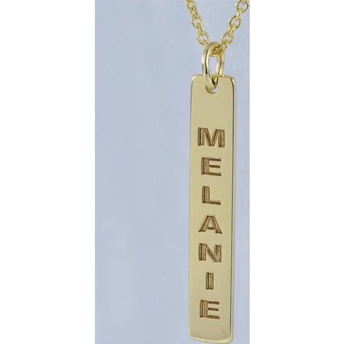 VishowCo Custom Name Necklace Gold Choker Deep Laser Engraved Personalized Stainless Steel Name Vertical Bar Pendant Necklace