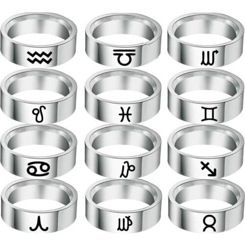 Twelve Constellation Rings Couple Stainless Steel Male And Female Ring Ring Wide Index Finger Tail Ring