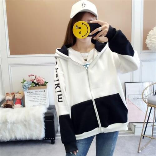 Casual Loose Large Size Plus Harajuku Jacket Coat Women Korean Velvet Hooded Sweatshirt Female New