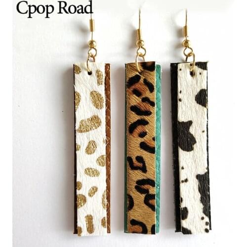 Cpop 7 Patterns Genuine Leather Feather Earrings Multicolor Cow Leopard Pendent Earrings Fashion Jewelry Women Accessories Gifts