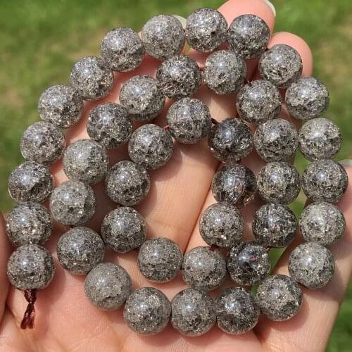 Natural Stone Gray Cracked Crystal Beads Round Loose Spacer Beads For Jewelry Making Quartz Glass DIY Bracelet 6/8/10/12mm 15"