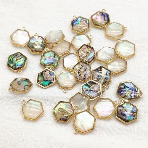 New arrival!15x14mm50pcs Built-in Real Shell Hexagon Charm for Handmade Necklace Earring DIY Parts,Jewelry Findings & Components