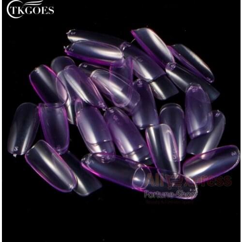 TKGOES 500 PCS False Acrylic Oval Nail Tips UV Gel Full French Transparent Purple Nail Art Tips Tools