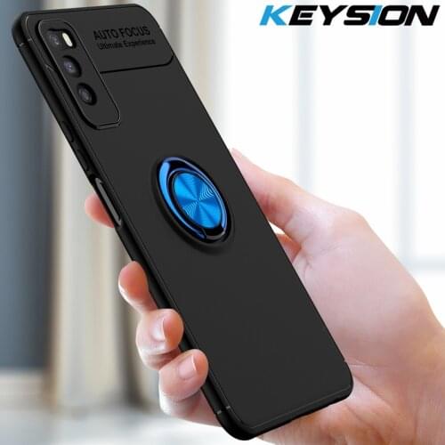 KEYSION Shockproof Case For Huawei Enjoy Z 5G Soft Silicone Magnetic Metal Ring Stand Phone back cover for Huawei Enjoy 20 Pro