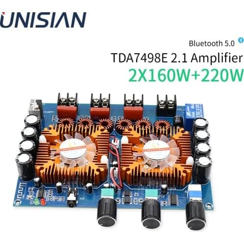 UNISIAN TDA7498E Bluetooth 5.0 Amplifier Digital High Power 2*160W+220W 2.1 Channel Audio Power Amplifiers Board DC32V