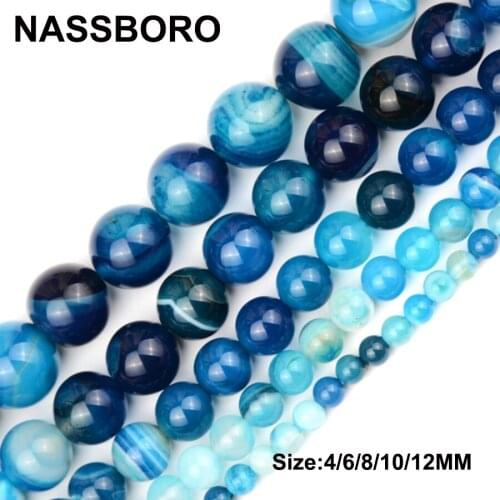 5A Natural Blue Stripe Onyx Stone Beads For Jewelry Making Diy Bracelet Necklace 4mm 6mm 8mm 10mm 12mm Wholesale Strand