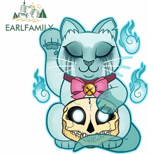EARLFAMILY 13cm x 10.8cm Funny Car Stickers for Maneki Neko Ghost Cartoon Decal Waterproof Car Assessoires ATV JDM Decoration