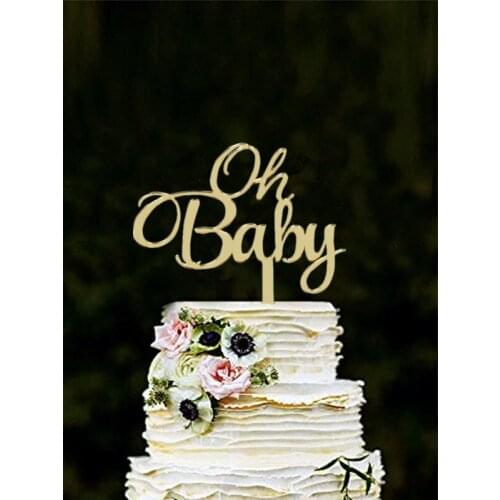 Mirrored Gold Oh Baby Cake Topper Banner for Parties Baby Birthdays Baby Shower Favors Cake Decorating
