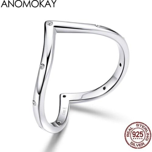Anomokay 100% 925 Sterling Silver Heart Rings for Women White CZ Minimalist Simple Finger Ring for Wedding Engagement Jewelry