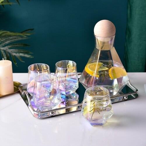 1.3L Hexagonal Glass Cold Water Kettles Household Heat-Resistant Juice Jug Amber Jugs Water Cup Set