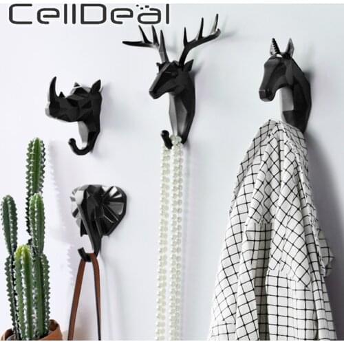 1pc Hanging Hook Animal Head Decorative Hook Deer Elephant Unicorn Rhinoceros Hanger Hook Keys Clothes Hat Wall Decoration Rack
