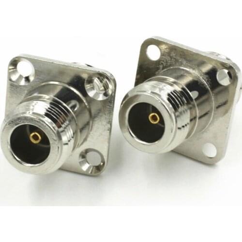 2PCS N female to N female socket RF coaxial connector 25mm * 25mm flange 4 hole straight nickel plated adapter