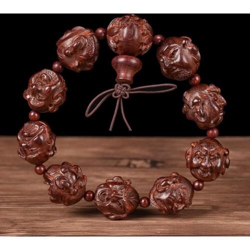 20mm Natural Indian Small Leaf Red Sandalwood Bead Bracelets Finely Carved Eighteen Arhat Bracelets Boutique Wenwan Jewelry