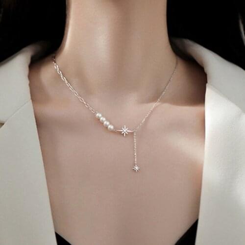 2021 Fashion Rhinestone Zirconia With Pearl Pendant Necklace 925 Silver Chain Choker Necklaces For Women Jewelry Gift