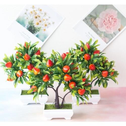 26x28cm Artificial Green Strawberry Tree Plants Bonsai Home Garden Bedroom Living Room Desktop Decoration Fake Fruits Bonsai