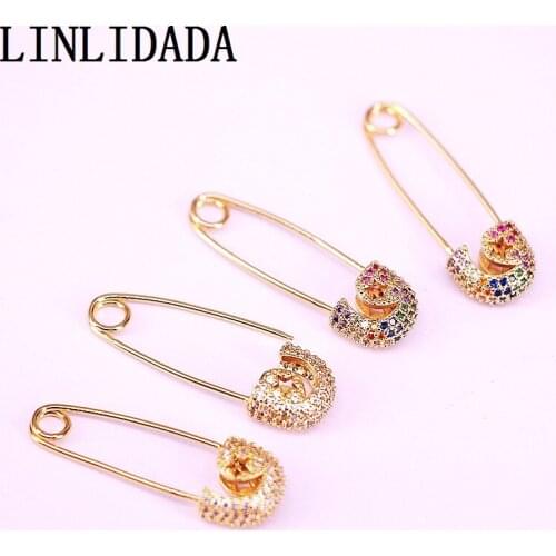 5Pair 2020 top quality Paperclip Safety Pin Earrings Elegant Women Paper Clip Cz Earrings Pin Clasp Ear Buckle Fashion Jewelry