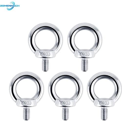 5PCS Boat Accessories DIN580 M6 Eye Bolt 304 Stainless Steel Marine Lifting Eye Screws Ring Loop Hole for Cable Rope Eyebolt