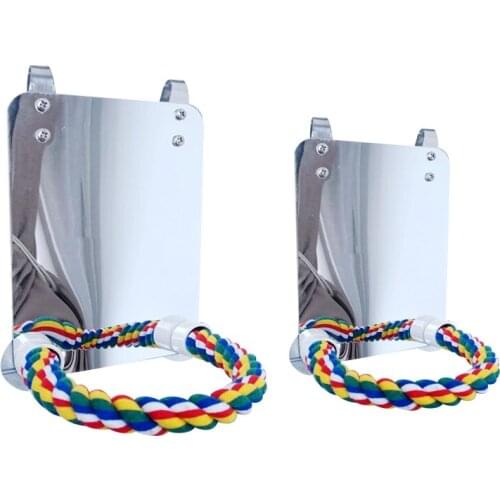 Acrylic Bird Mirror with Rope Perches Bird Toys Swing Comfy Perch for Parakeet