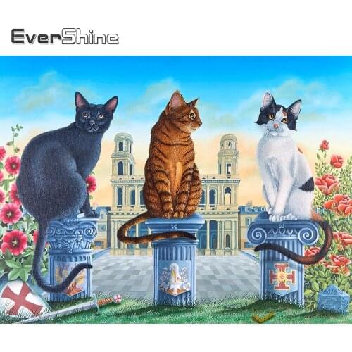 Evershine Diamond Embroidery Cat 5D DIY Diamond Painting Garden Full Square Round Drill Mosaic Animals Rhinestone Kit Wall Decor