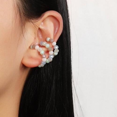 Bohemian Acrylic Beads Ear Cuff For Women Girl Trendy Round Small Clip Earrings NO Piercing Gold Metal Wedding Jewelry Bijoux