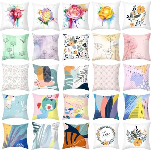 New Pink Blue Abstract Painting Plants Floral Pillows Case Modern Abstract Art Decorative Cushion Cases Sofa Couch Throw Pillows